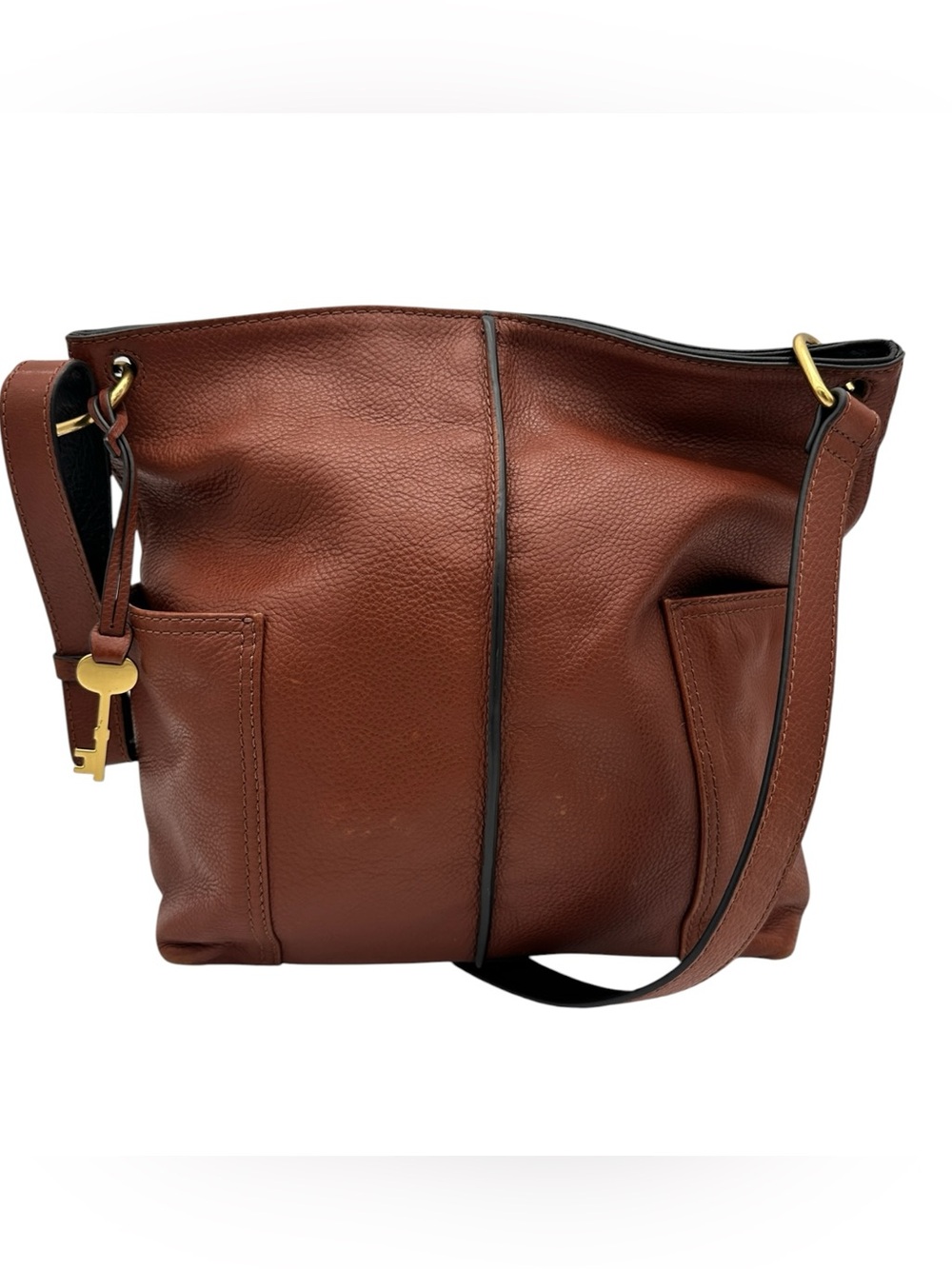 Fossil Lane Brown Pebbled Leather Handbag Adjustable Crossbody Strap Side Pocket
